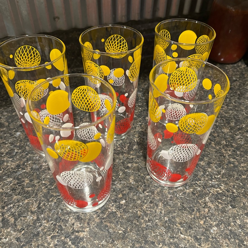 MCM Yellow and Red Polka Dot Glass Set